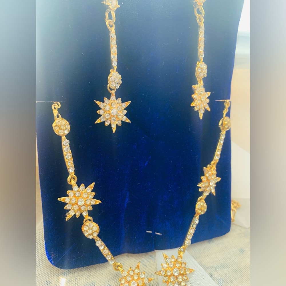 Star Indian Fashion Jewelry Necklace Earring Set Gold White Rhinestone Crystal - Picture 4 of 5